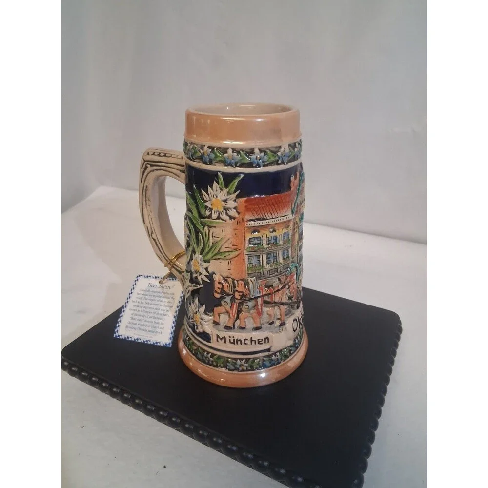 Vintage EHG German Beer Stein – Munich Souvenir, Floral Relief, Old‑World Charm!